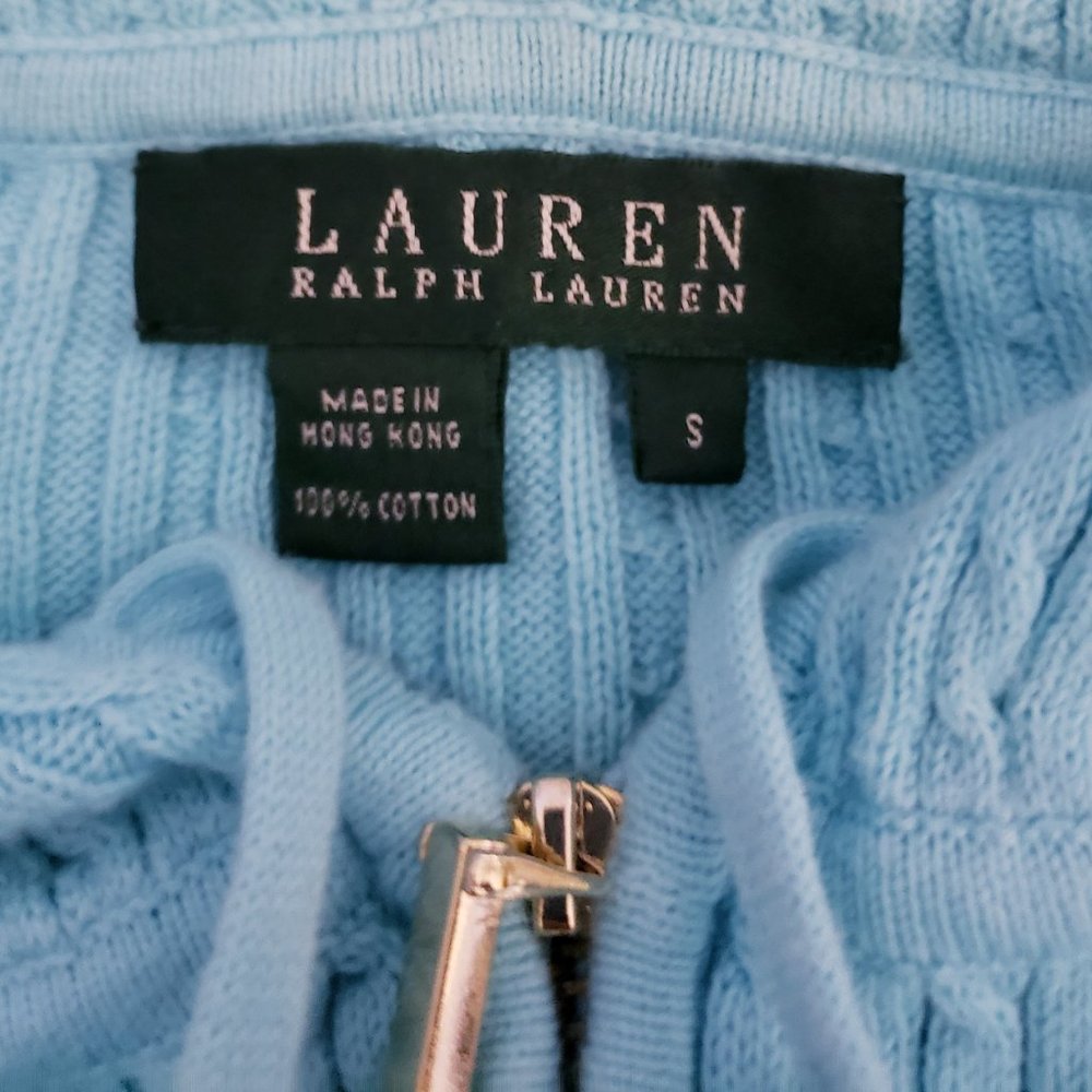Lauren by Ralph Lauren Cable Knit L/S Hoodie Sweater Gold RL Logo - Picture 2 of 11